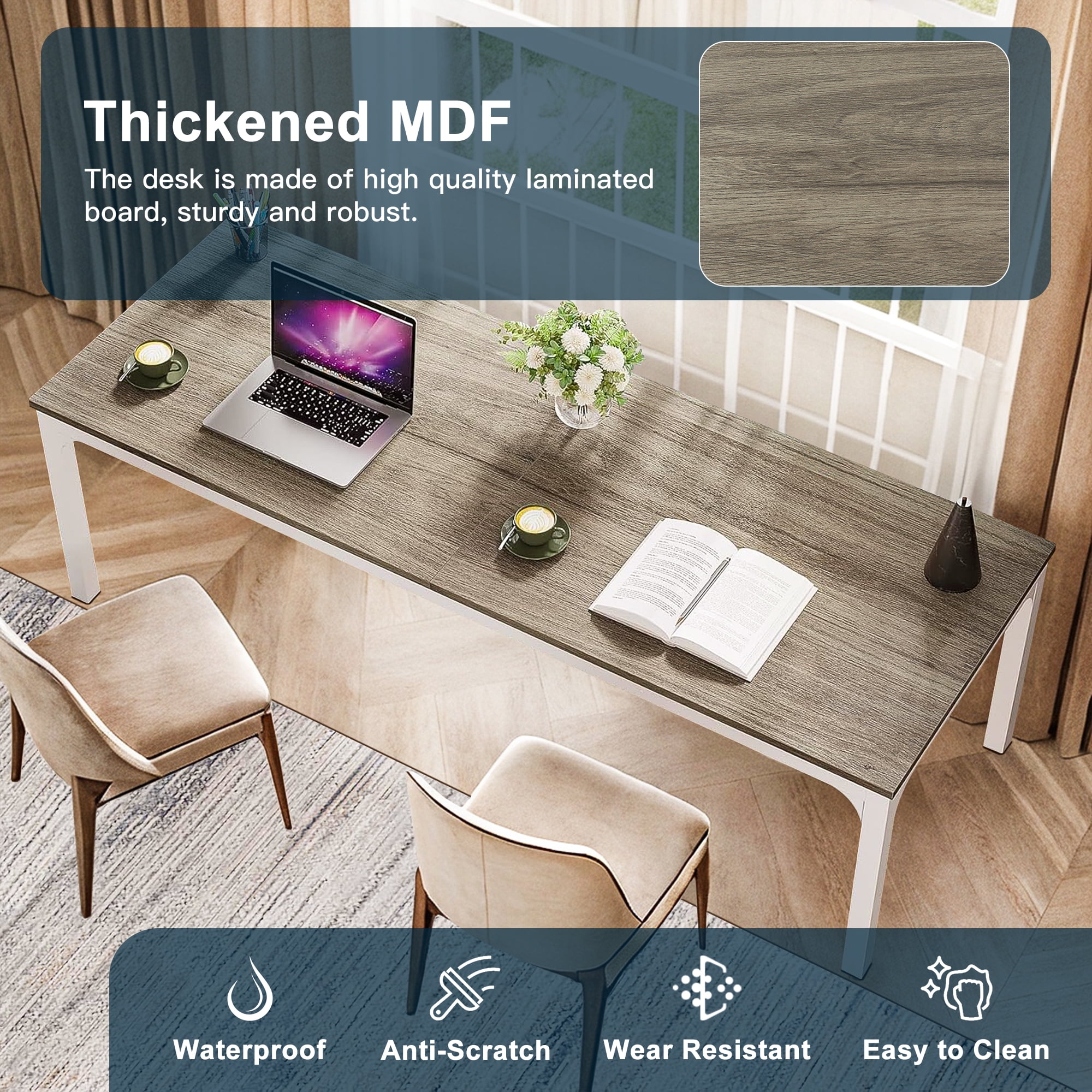 Demi Bonn 78" Farmhouse Dining Table, Wood Rustic Kitchen Table for 8 People, Large Rectangular Dinner Table for Dining Room, Home Office, Living Room Furniture, Gray & White