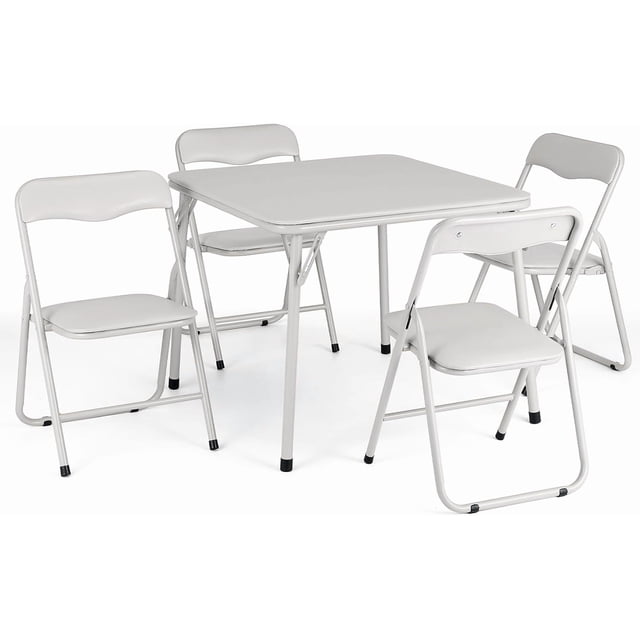 Folding Card Table and Chair Set of 5, Upholstered Foldable Table and Chair Set, Portable Metal Frame Children's Activity Table and Chairs Set for Eating, Reading, Playing, Beige
