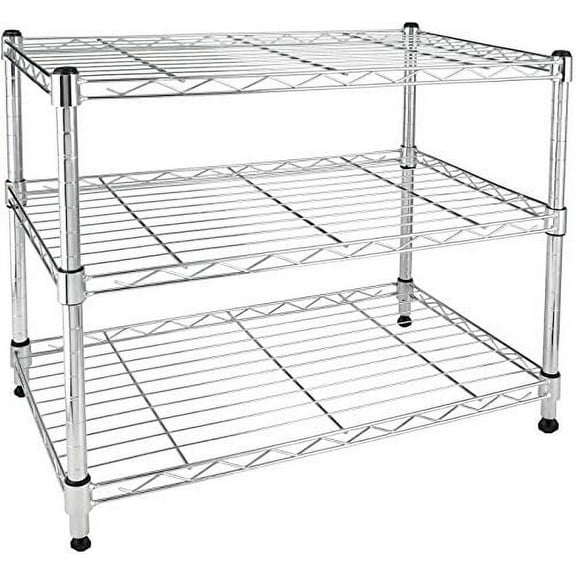 YSSOA Heavy Duty 3-Shelf Shelving Unit,Plug Version, 23.82" D x 11.80" W x 20.20" H, Chrome, 3 Tier (HKSHLF23132003CLITEV1)