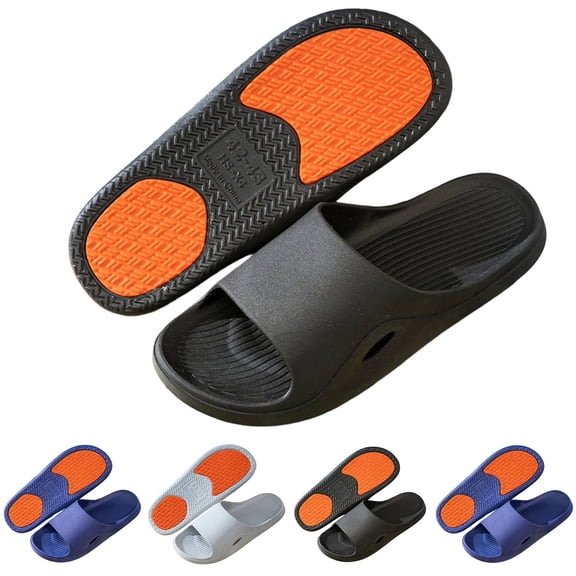 Men's House Slippers Slip-on Flat Heel Non-Slip Shower Shoes Mens Indoor Home Bedroom Pool Bathroom Home Shower Slippers Beach Shoes