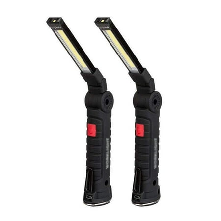 2 Pack LED Work Light, COB Rechargeable Work Lights with Magnetic Base 360°Rotate and 5 Modes Bright LED Flashlight Inspection Light for Car Repair, Household and Emergency Use (Small