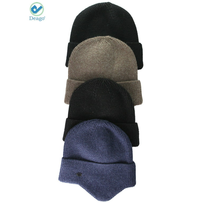 Deago Mens Women Winter Warm Hat Beanie Knit Earflap Hat Fleece Lined Ski  Skull Cap with Ears Covers (Navy Blue)