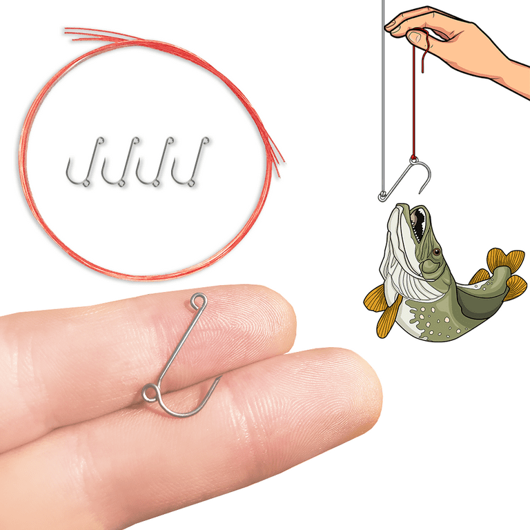 No Touch Easy Catch & Release Rig Fishing Hooks, Stainless Steel, Barbless, Offset, Trout, Catfish, Pike, Bass, Panfish, Saltwater, Freshwater, Tackle, Red Leader Line, 4 Pack
