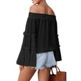 thumbnail image 6 of Tqcoqu Women's Off Shoulder Top,Ruffle Long Sleeve Chiffon Blouse,Casual Loose Trendy Shirts,Black Women's S-XXL, 6 of 8