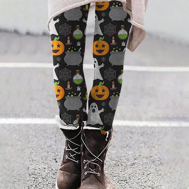 ICHUANYI Clearance Womens Fashion Casual Hollween Printed Tight Leggings High Waist Pants(Gray, S) ICHUANYI WER2023081205671