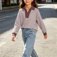 thumbnail image 6 of Lutiedan Striped Sweatshirt for Girls Fall Winter V Neck Pullover Tops Casual Long Sleeve Warm Sweatshirts Size 5-15,Brown, 6 of 6
