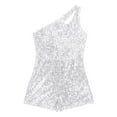thumbnail image 5 of Linjinx Kids Girls Shiny Sequin Rompers One Shoulders Wide Leg Bell-Bottom Jumpsuit Evening Party Silver 14, 5 of 7