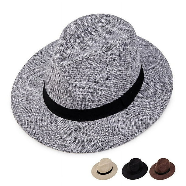 LADIGASU Sombrero de Copa para Hombre,Material de Lino,Borde Plano,Sombrero de Sol para Hombre de Mediana Edad y Ancianos,Sombrero de Ocio,Sombrero de Viaje,Sombrero de Hombre,Sombrero de Vaqu
