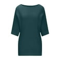 thumbnail image 4 of Lenpel Women's 3/4 Sleeve Sweaters Plus Size Boat Neck Loose Casual Knitted Pullover Tunic Tops Fashion Fall Outfits, 4 of 6