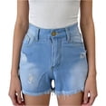 thumbnail image 2 of Wutalume Jeans for Women Denim Shorts Stretch Slim Fit Distressed, Ripped Jean Shorts for Summer Casual Wear with Edgy Style,Light Blue 2XL, 2 of 6