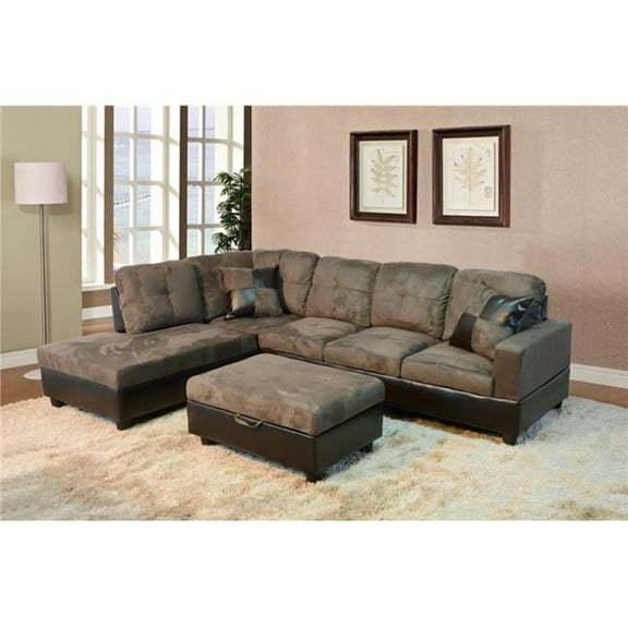 Lifestyle LS102A Left Facing Sectional Sofa Set - Microfiber & Faux Leather, Taupe - 3 Piece