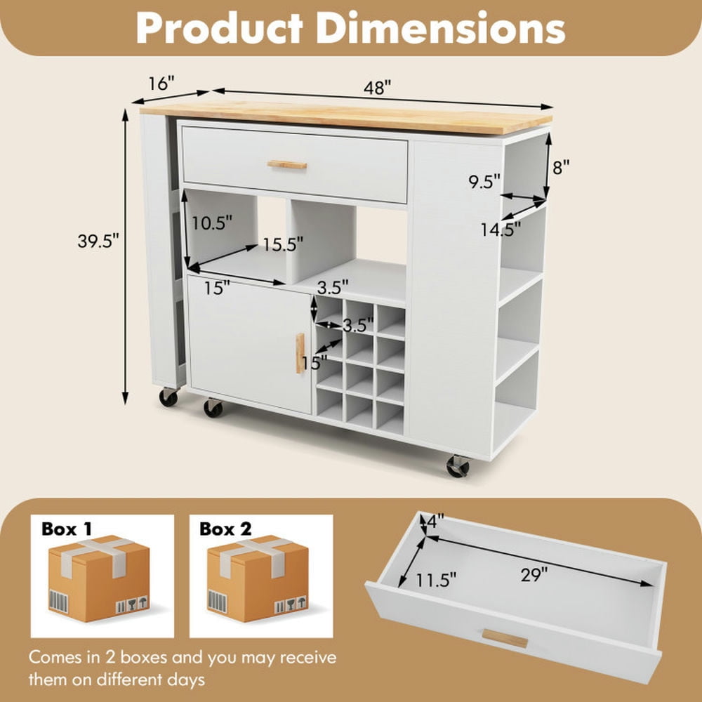 Finihen Rolling Storage Cabinet Cart, Kitchen Island Cart, Reversible Folding Kitchen Island Cart with Wine Rack and Spice Rack, for Kitchen, Dining Room, White Finihen Rolling Storage Cabinet Cart, Kitchen Island Cart, Reversible Folding Kitchen Island Cart with Wine Rack and Spice Rack, for Kitchen, Dining Room, White