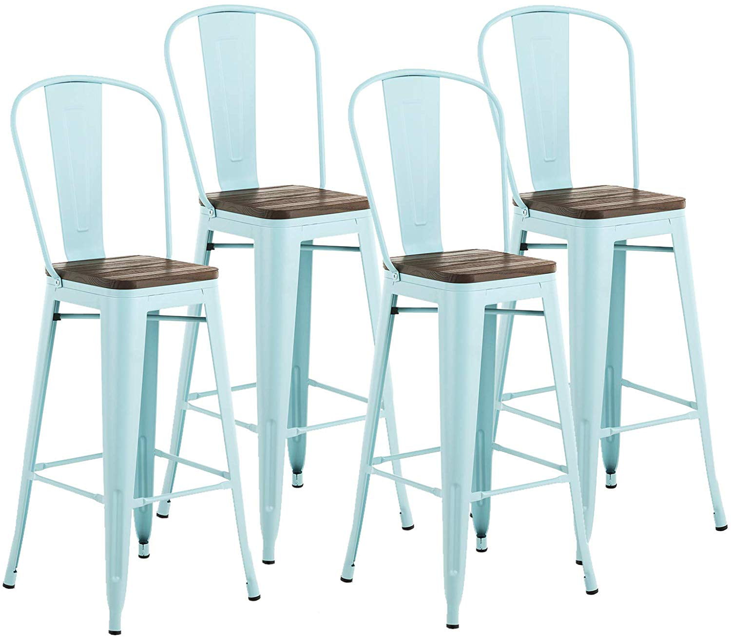 mecor metal bar stools set of 4 wremovable backrest 30'' dining bar  height chairs with wood seat light blue  walmart