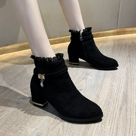 

Ankle Boots Women s Fashion Casual Retro Zipper Ankle Short Boots Square Heels Shoes