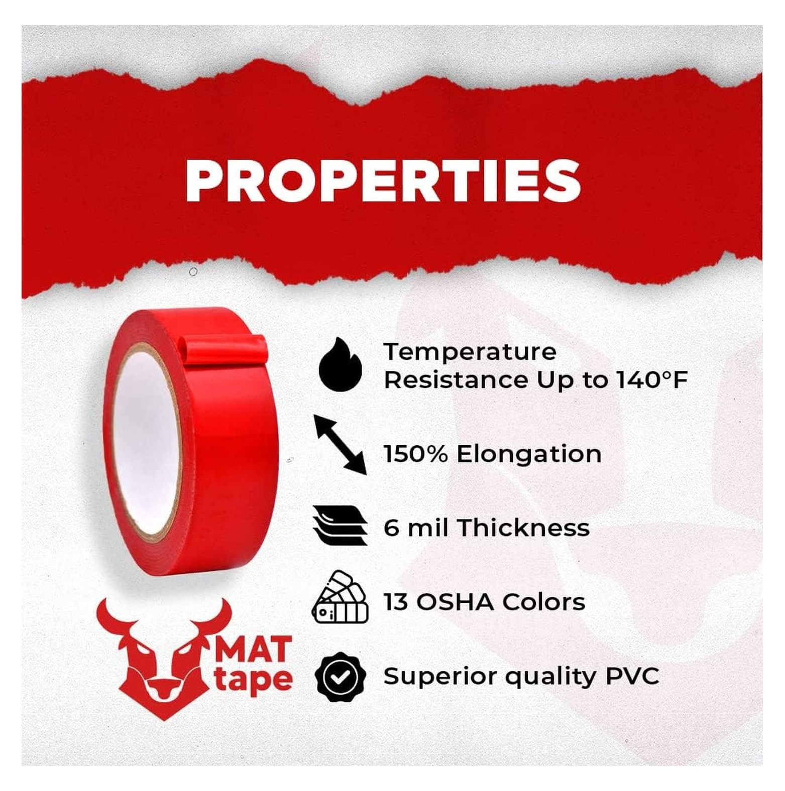 MAT Vinyl Marking Tape Black - 6 inch x 36 yds. for Safety Floor Marking (School Gym, Restaurants, Warehouse), Dance Floor Splicing, Pinstriping Cars & Boats