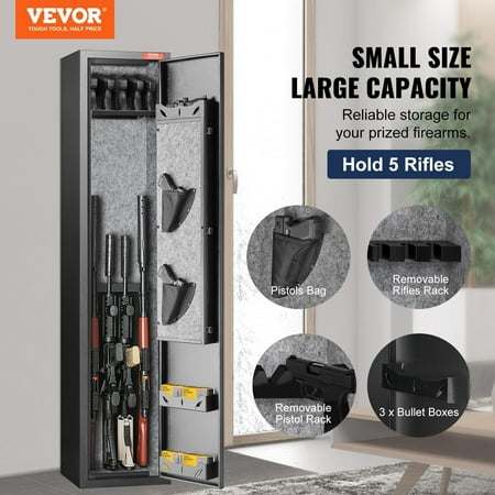 VIPMOON Rifle Safe with Fingerprint Lock 5 Rifles Gun Safe Quick Access Gun Storage Cabinet for Shotguns with Removable Shelf Pistol Rack Ammo Storage Box for Home Long Gun and Pistols