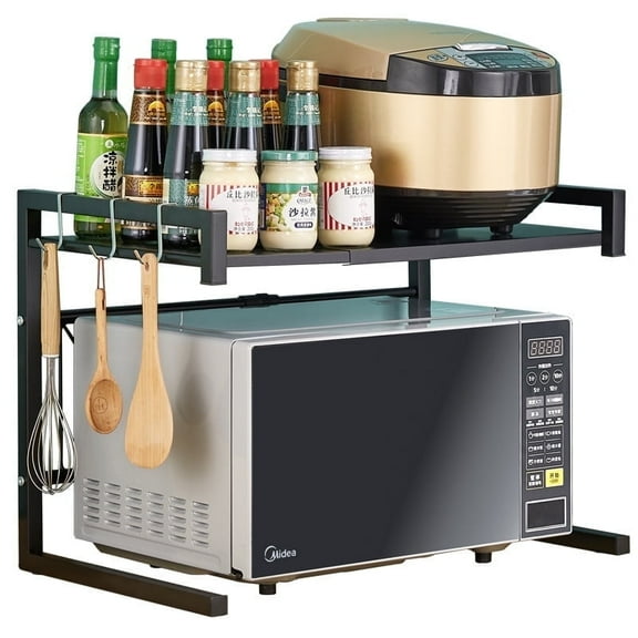 TWINS CHA & SAL Expandable Microwave Oven Rack, 5.9 x 23.6 x 157 Inch, Black Metal