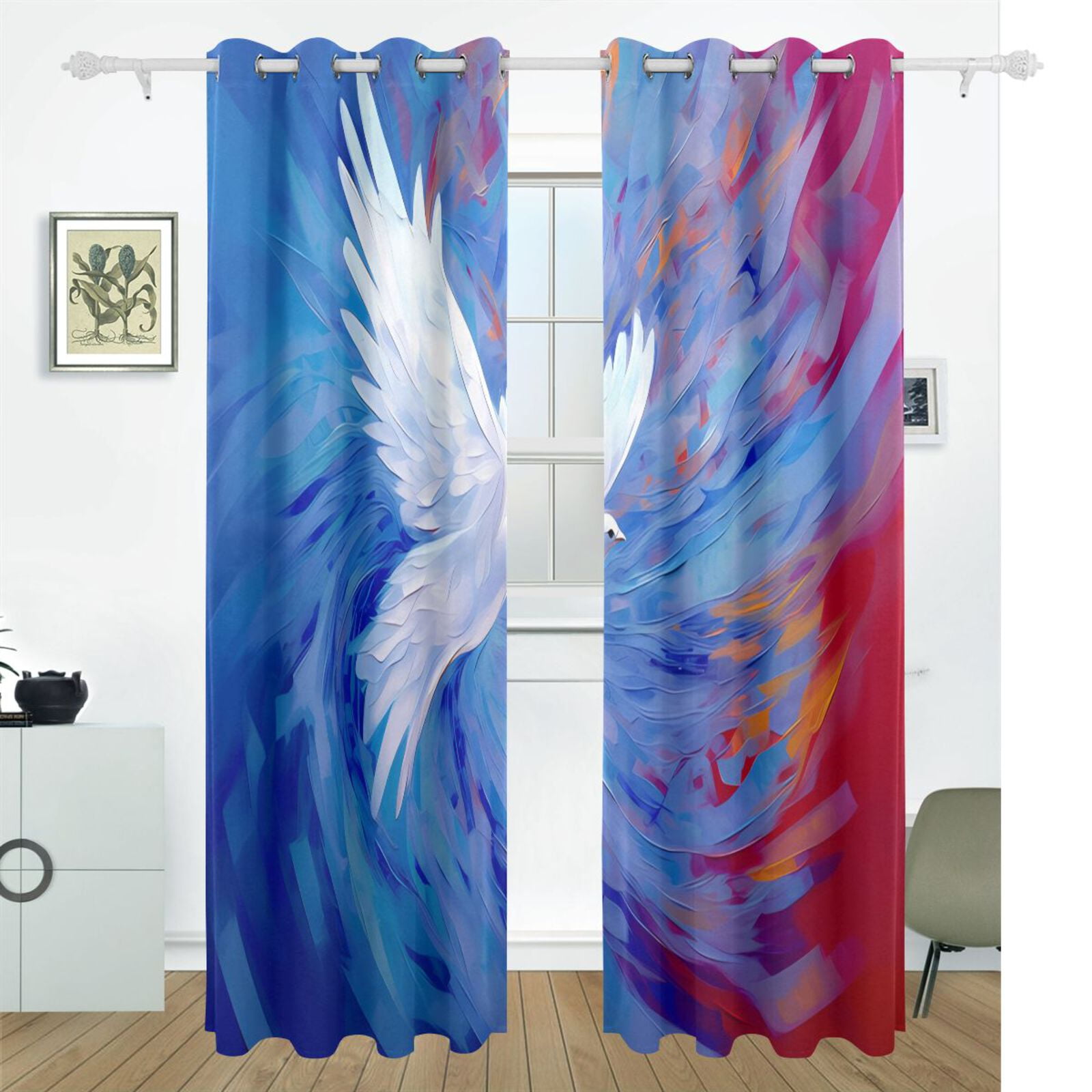 Bird in Painting Black Out Curtains 72 Inch Length Curtains for Sliding Glass Doors Bedroom Living Room 2 Pack