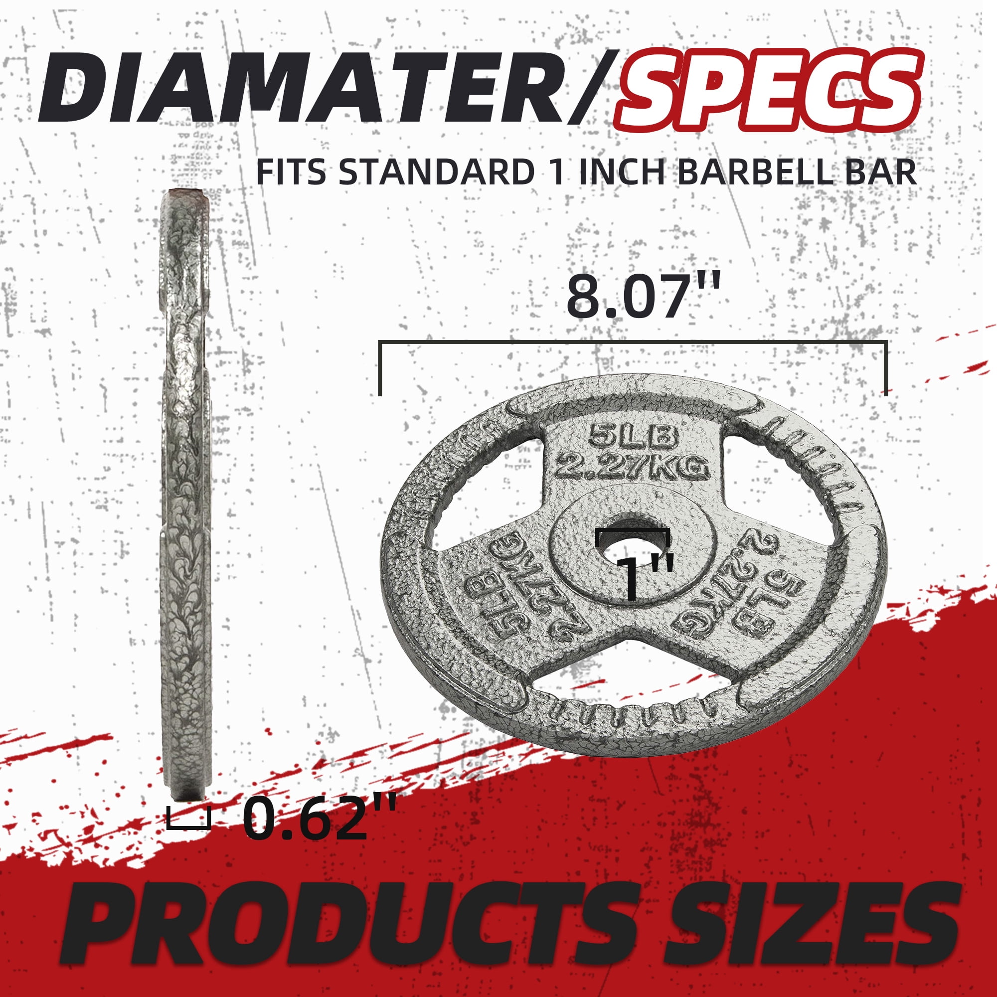 FlexWave 1" Solid Cast Iron Weight Plate Pair, Solid Cast Iron, 2.5-45 lb Full Specification, Dedicated to Standard Barbell Plates, Suitable for Home and Gym