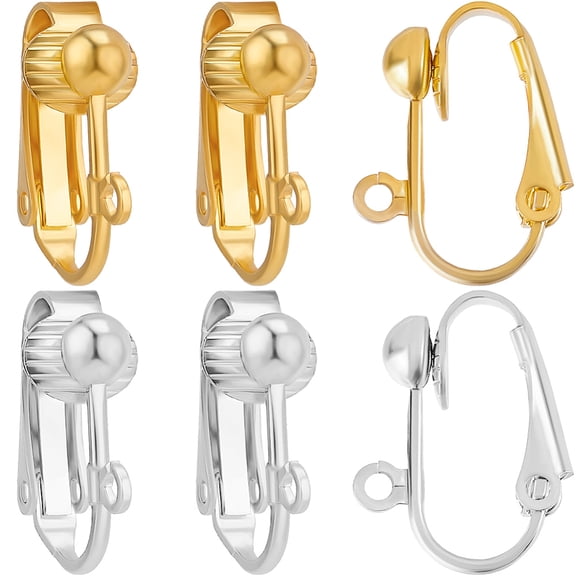 1set 1 box 36pcs 18K golden Plated 925 Sterling Silver Clip Earring Connectors Interchangeable None Pierced Clip On Earring Findings Components with Open Loop for Jewelry Making DIY Crafts