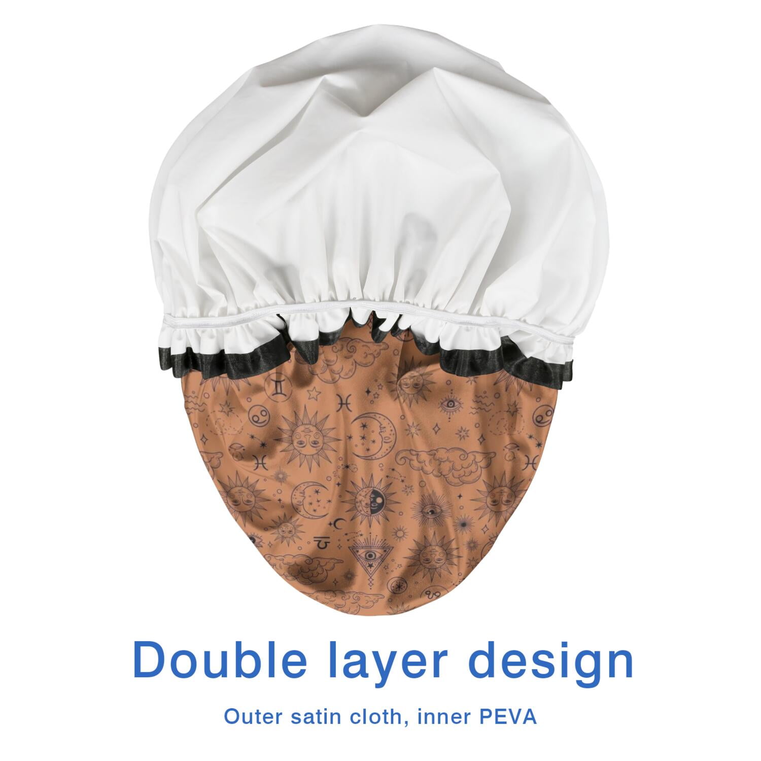 Shower Caps,Orange Occult Pattern Waterproof Shower Cap for Women 4 Pieces,Double Reusable Hair Cover for Shower PEVA Elastic Stretch Hem
