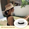 thumbnail image 2 of Sonducket Sombrero de paja de verano de ala ancha, informal, transpirable, para acampar, pescar, viajar, playa, moda, tapa plana, gorra Sombreros Blanco negro NO4, 2 of 6