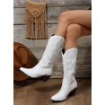 thumbnail image 3 of Women Heart Graphic Embroidered Fashion Boots, Vacation Black Square Toe Western Boots For Outdoor, 3 of 4