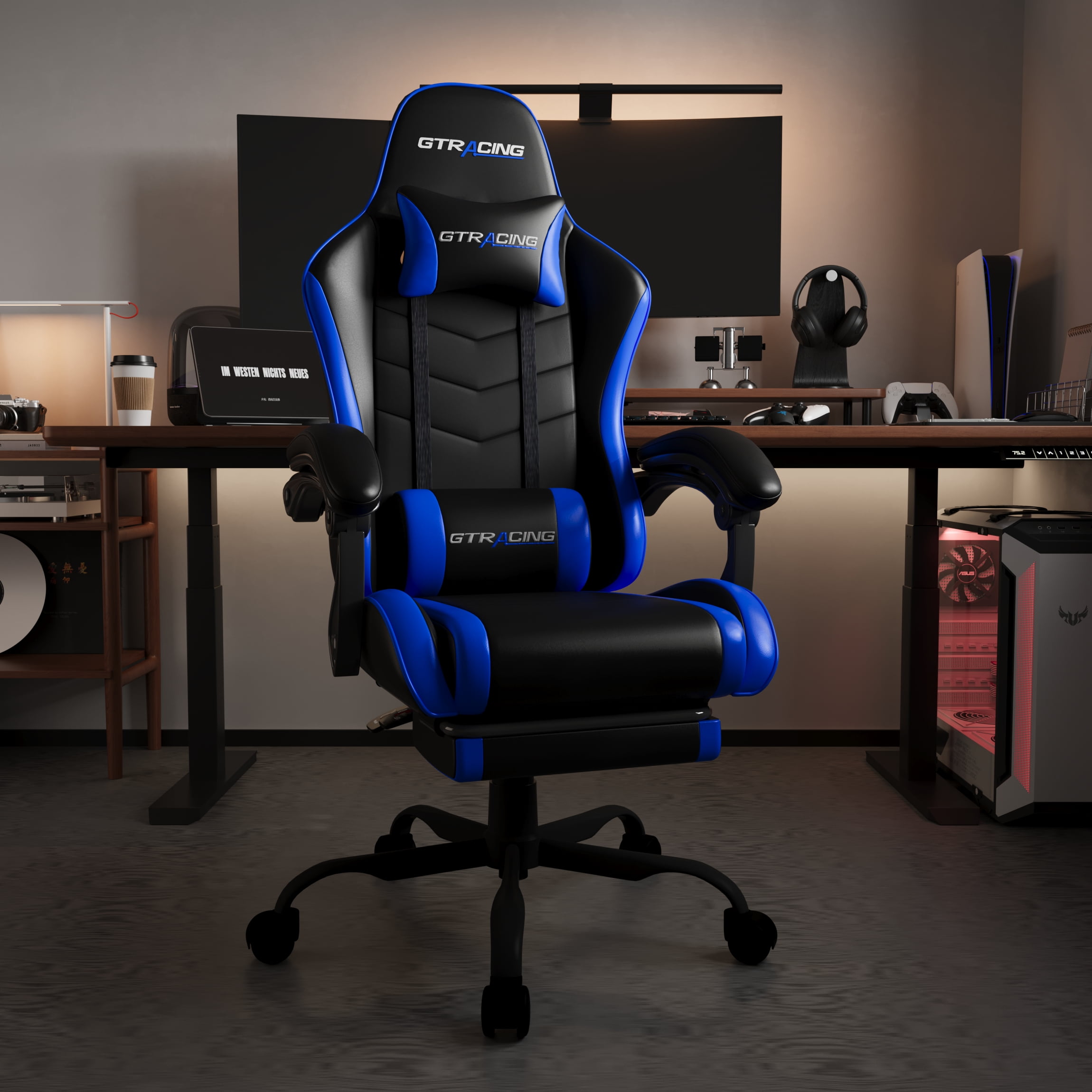 GTRACING GTWD-200 Ergonomic Gaming Chair with Adjustable Pillows and Footrest, Gaming chair with retractable footrest