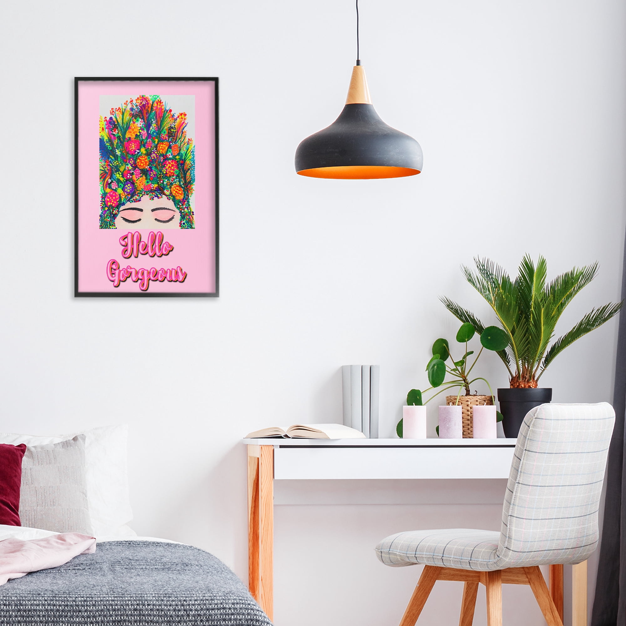 Stupell Industries Hello Gorgeous Floral Woman Black Framed Giclee Art, design by Pooja Dave