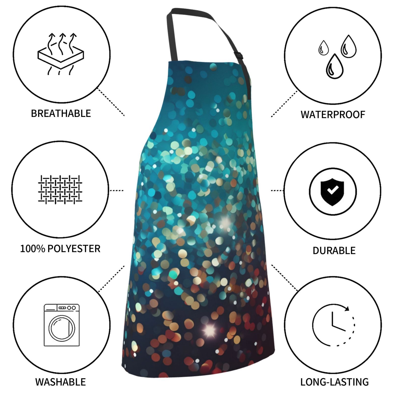 Kdxio Colorful Rainbow Glitter Apron with Pockets Adjustable Kitchen Aprons for Men Women Waterproof Aprons for Cooking,Drawing,Crafting, Baking Household Cleaning