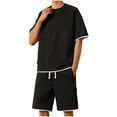 thumbnail image 2 of BXINGOHAI Men's Summer 2 Piece Outfits Waffle Sets Short Sleeve T Shirts and Shorts Set Vacation Beach Outfit for Men Black,4XL, 2 of 6