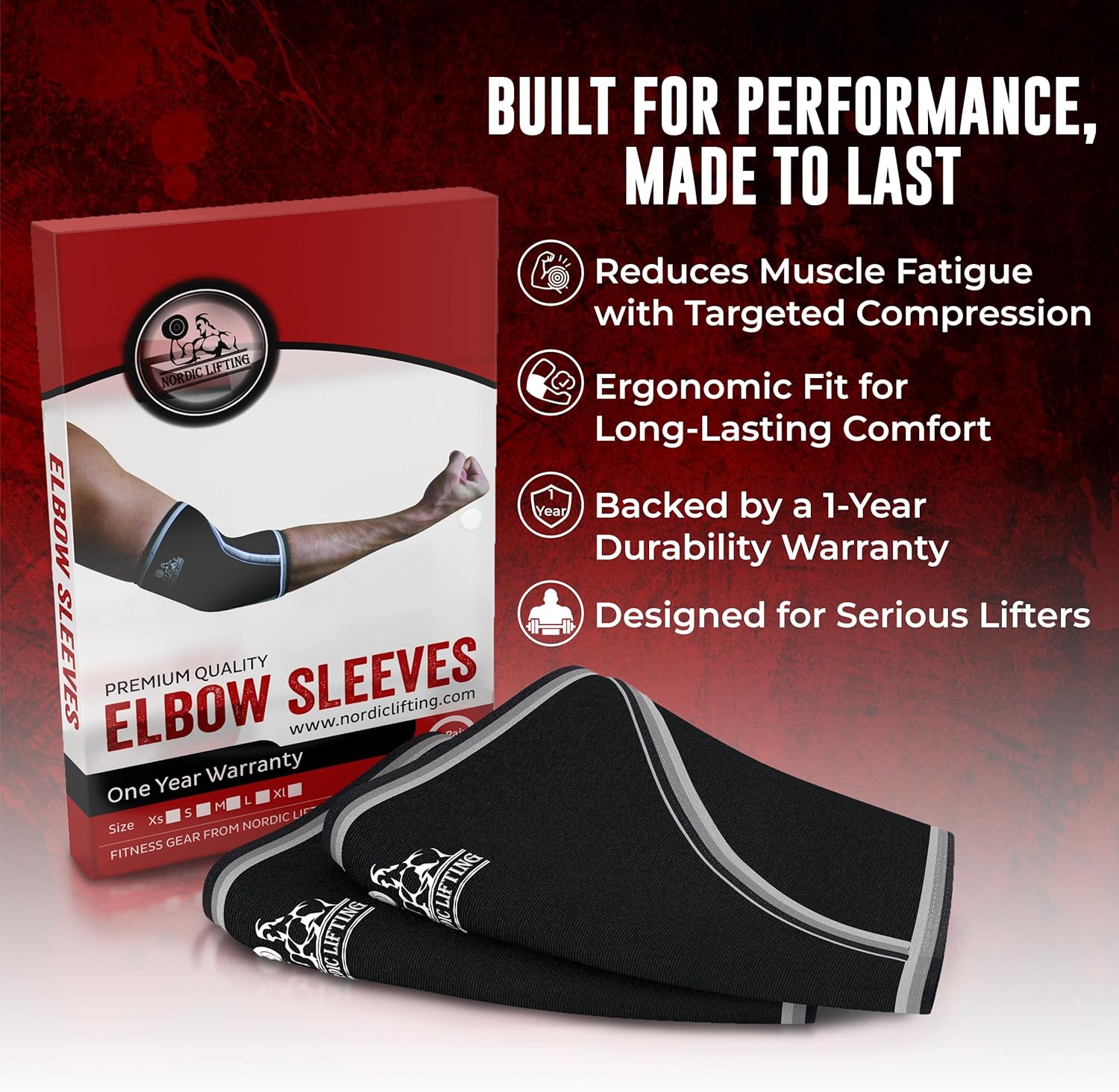 Nordic Lifting Support Compression for Weightlifting Powerlifting Cross Training Tennis Elbow Sleeves (1 Pair)