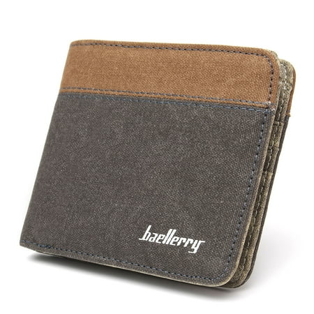 Pockets Credit/ID Card Holder Canvas Clutch Bifold Short Mens Coin Purse Wallet with 3* card slots,2*receipt position, 2* money position, 1* ID windows.,Grey color