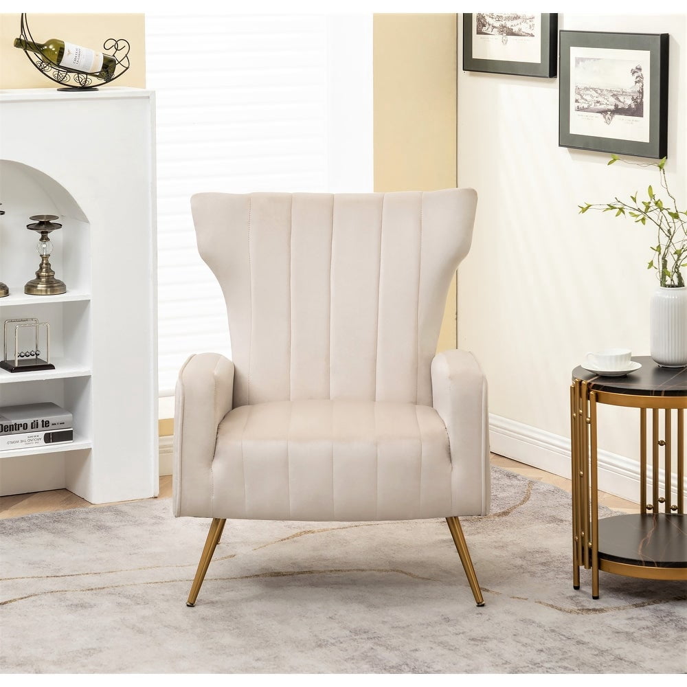 Kaleigh 27.56"W Velvet Sofa Chair with Metal Legs,Beige