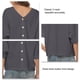 thumbnail image 4 of Camisas de lino para mujer, blusa con cuello en V y manga corta con botones en la parte delantera, Color puro, versión suelta, gris XXXL, 4 of 5