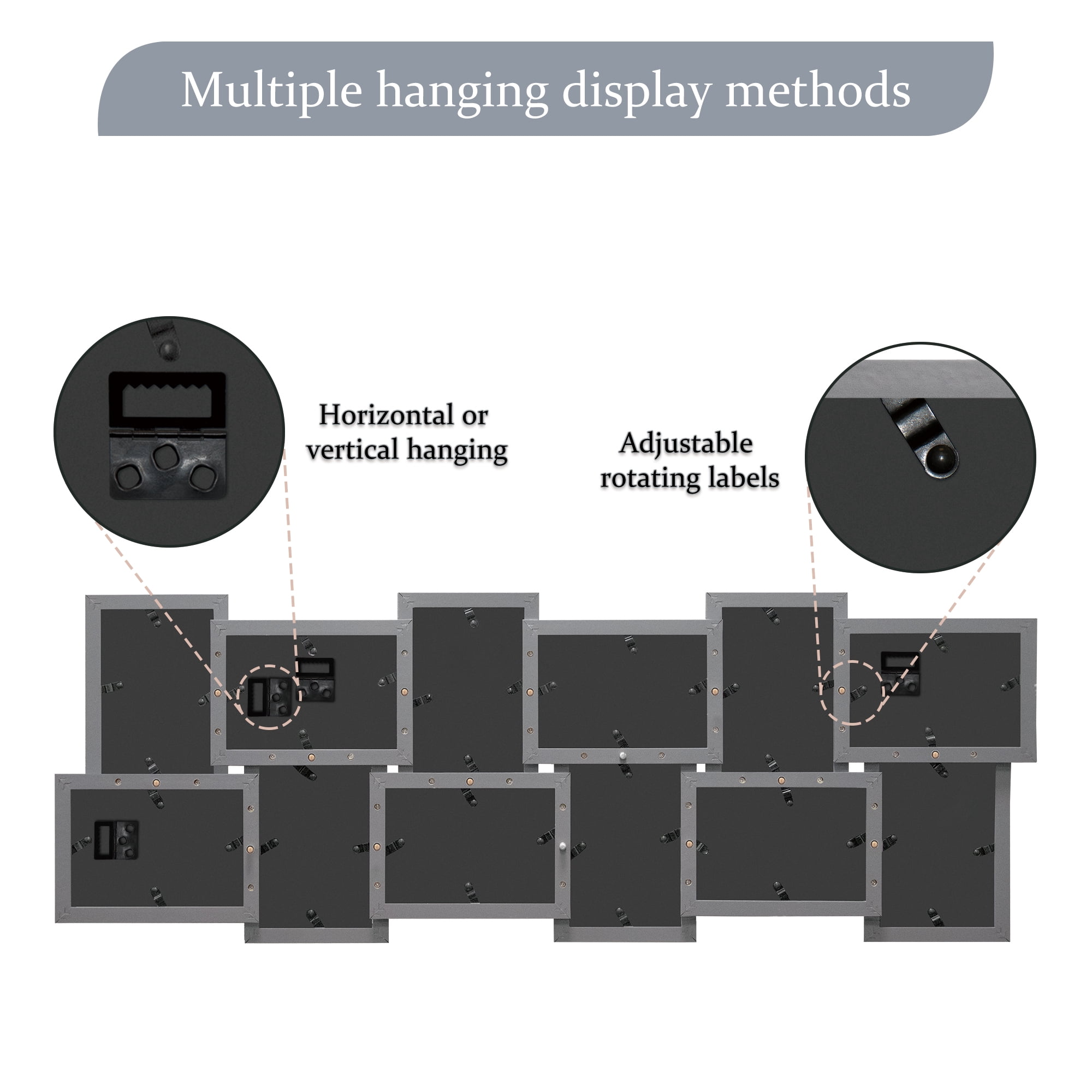 Classic Gallery Display  Multi Photo Frame 12 Openings Picture Frames 4x6 Collage Gray For Wall
