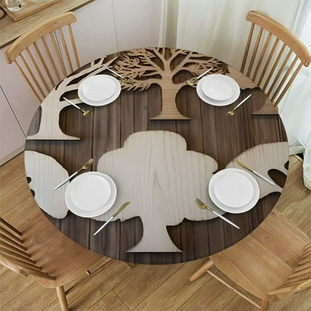 

Orinice Wooden Surface Round Table Cover Stain Resistant Washable Indoor Outdoor Tablecloth Kitchen Dining Wedding Parties Outdoor Fitted 100% Polyester Fiber 46-50