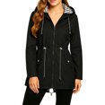 thumbnail image 3 of Solid Color Drawstring Waist Windbreaker for Women, Lightweight Hooded Zip-Up Rain Jacket with Striped Lining - Casual Outdoor Trench Coat Black L, 3 of 7