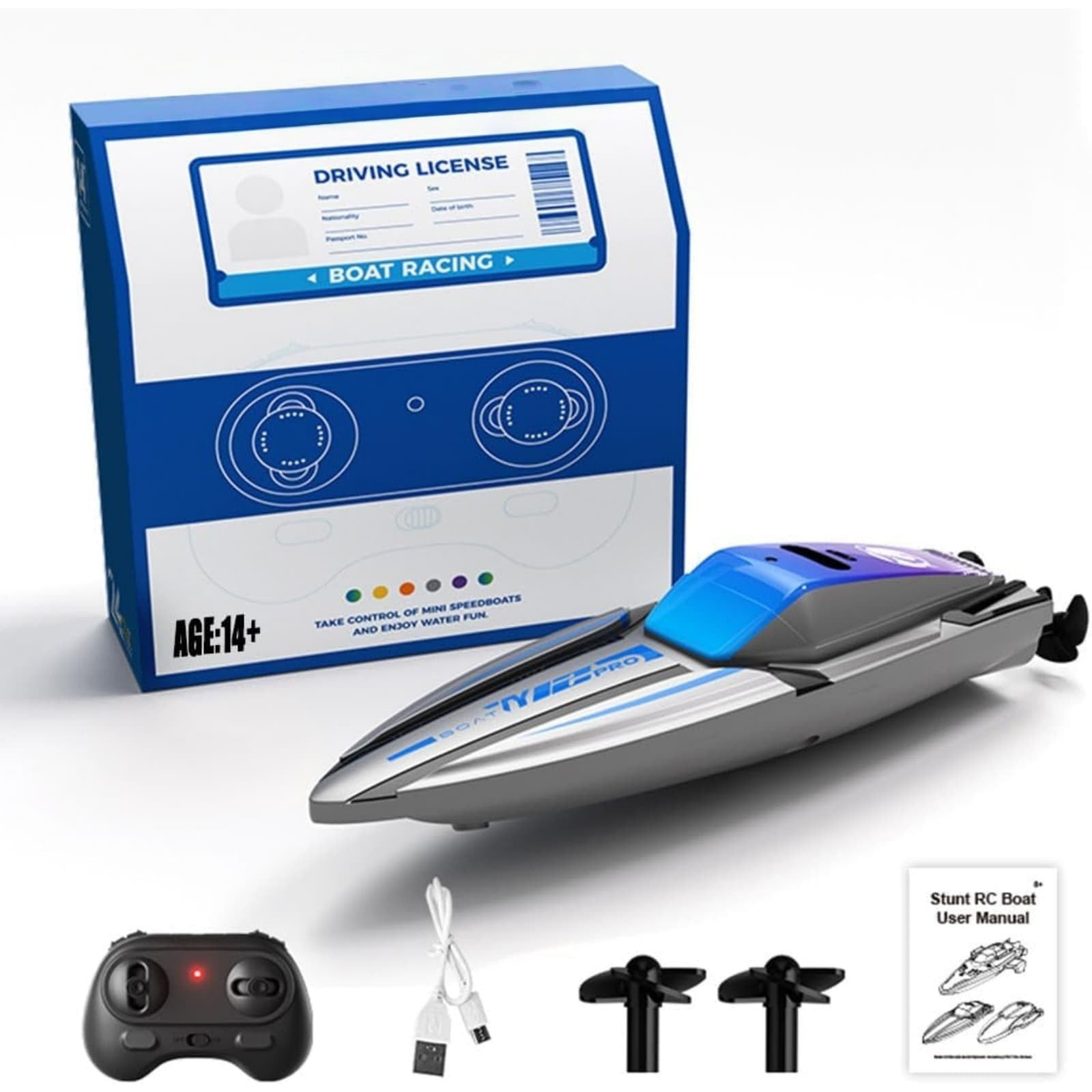 Mini Speedboat Toy Summer Water-Sensing Auto-Start/Stop Remote Control Boat Self-Righting Stunt Speed Boat for Pool, Lake, Outdoor Water Games Toy