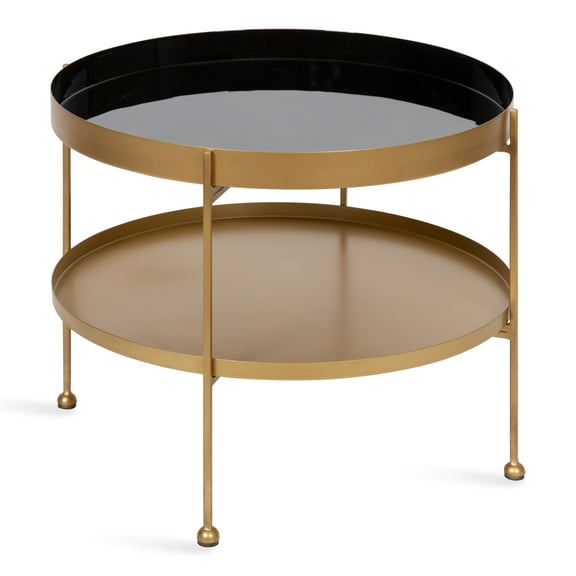 Kate and Laurel Nira Modern Round Tiered Coffee Table, 26 Inch Diameter, Black and Gold, Metal Table