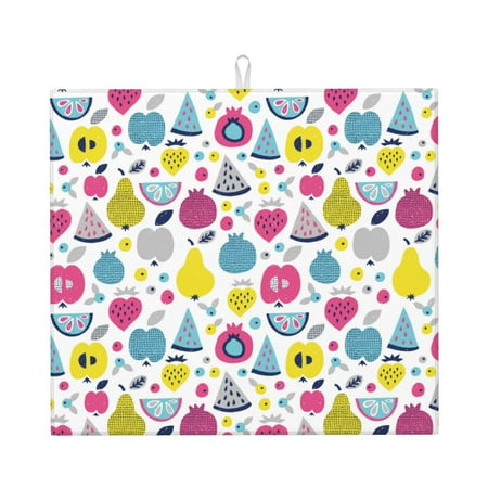 

Uemuo Doodle Fruits Pattern Dish Drying Mat 16*18 inch Absorbent Dish Drainer Kitchen Counter Large Size Dish Drying Pad for Countertops Sinks Draining Racks