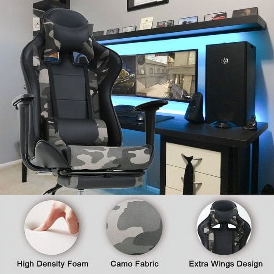 BestOffice Racing Style Gaming Chair with Adjustable Pillows and Footrest for Adult Gamers(Camo)