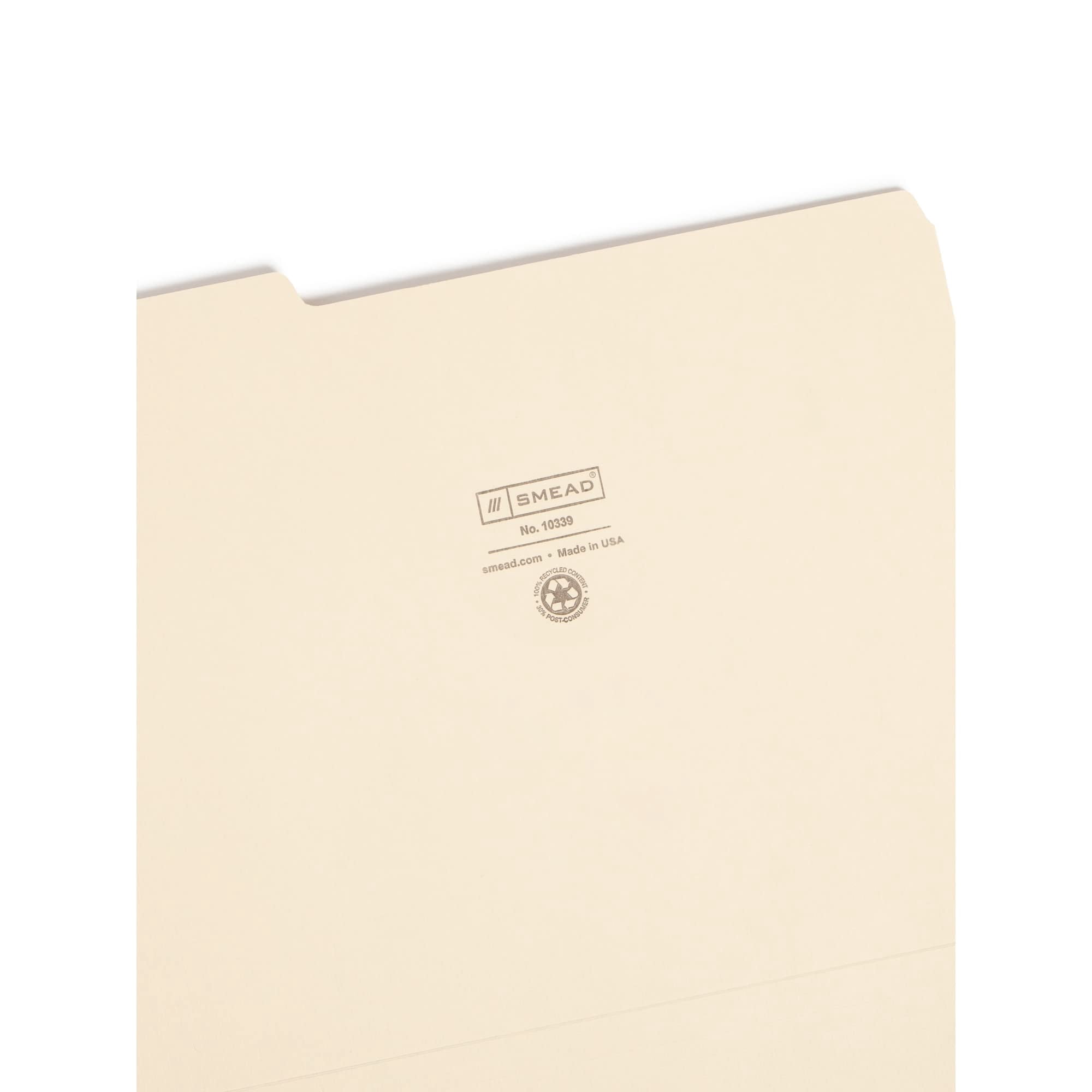 Smead® Manila File Folders, Letter Size, 1/3 Cut, 100% Recycled, Box Of 100