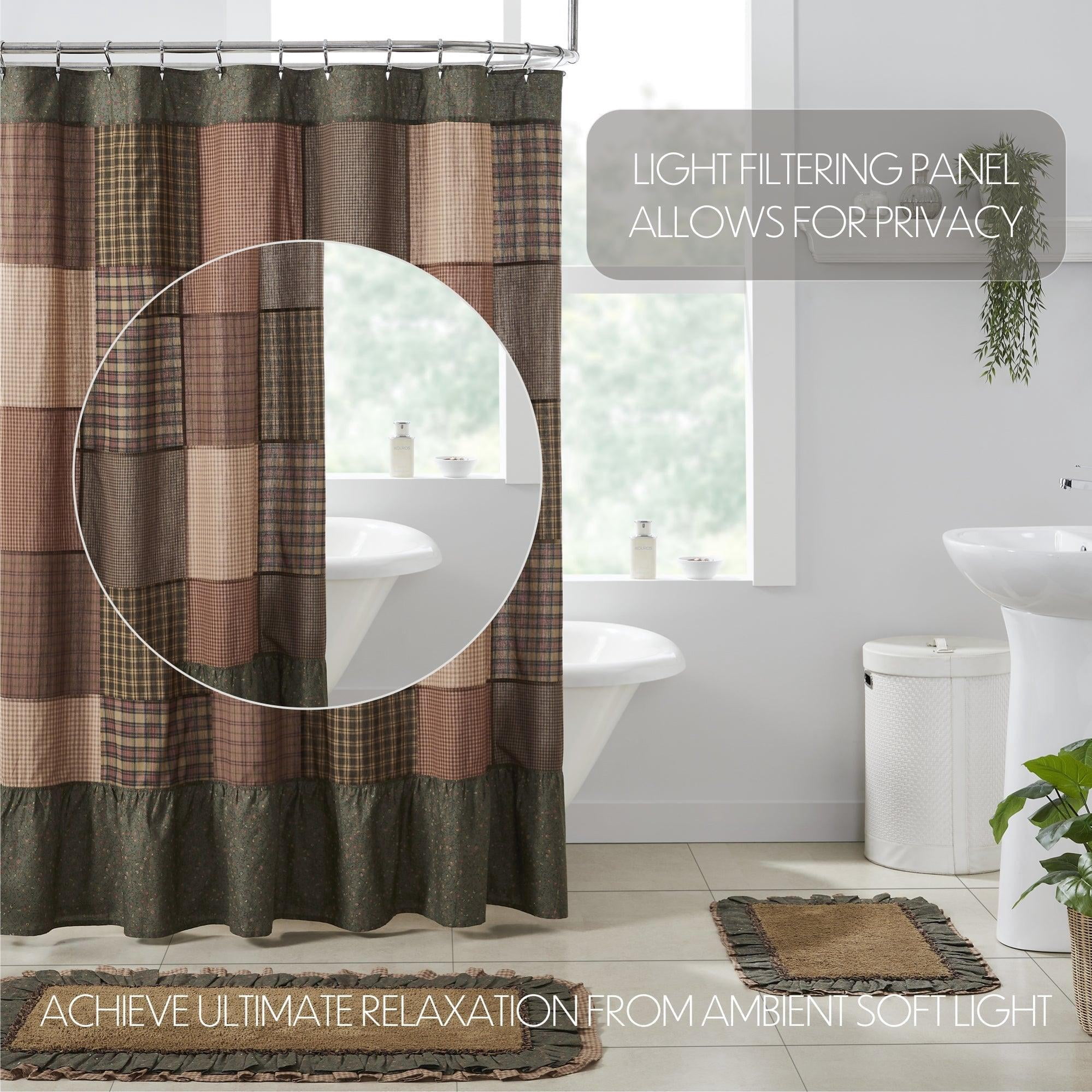 VHC Brands Crosswoods Patchwork Shower Curtain, Green, 72x72