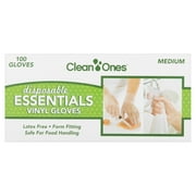 Clean Ones Disposable Essentials Vinyl Gloves Medium, 100 count