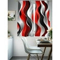 thumbnail image 4 of Abstract Wave Line Sheer Curtains 63 inches Long 2 Panels Set Gray Red Black Stripe Graffiti Sheer Window Curtain Rod Pocket Voile Drapes for Living Room/Bedroom, Each 52" W x 63" L, 4 of 7