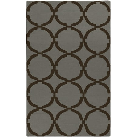 Couples Circle - 3.5' x 5.5' Coupled Circles Slate Gray and Seal Brown Wool Area Throw Rug