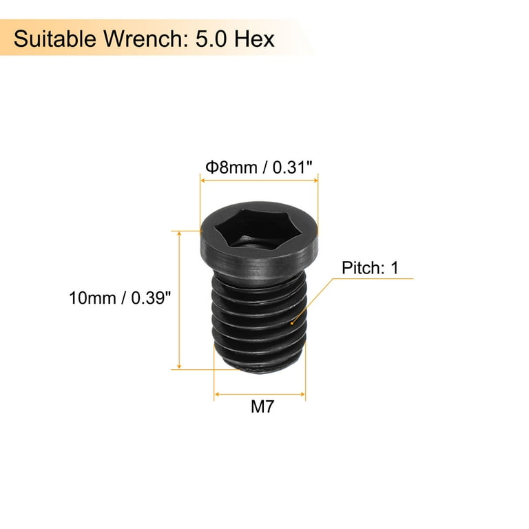 Uxcell M7x10-1 Set Screws for Carbide Insert CNC Lathe Turning Tool Holder,  5 Pack 