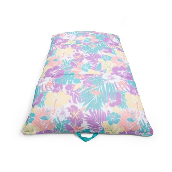 Big Joe Lagoon Lounger No Inflation Needed Pool Float, Tropical Hibiscus Aqua Double Sided Mesh, Quick Draining Fabric, 5 feet Giant