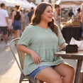 thumbnail image 3 of Agnes Orinda Women's Plus Size Babydoll Tops Texture Crew Neck Short Sleeve Flowy Summer Casual Blouse 2X Greyish Green, 3 of 8